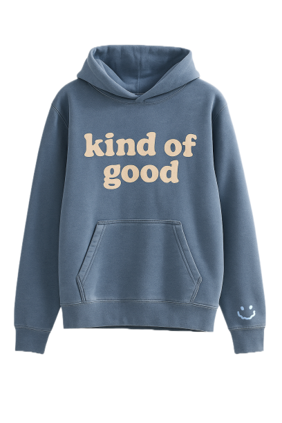 dusty blue hoodie elölnézet